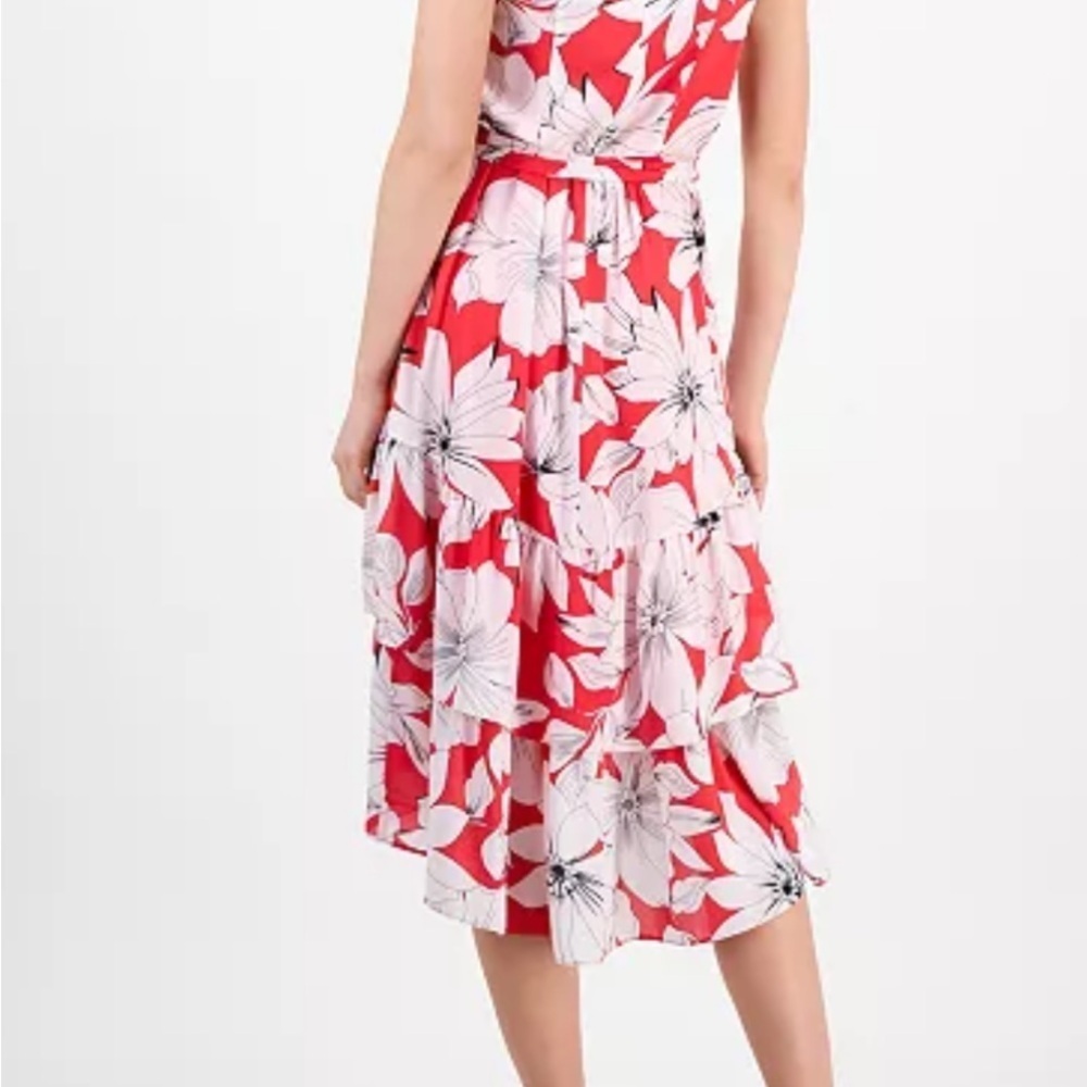 Anne Klein New With Tag Red and White Floral High Low Dress Size 14 - Picture 5 of 11